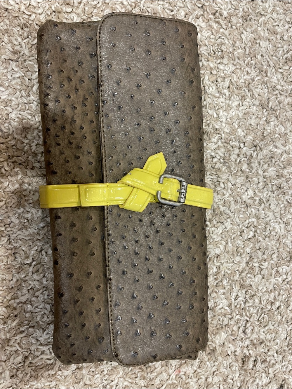 Miss Sixty Brown Textured Clutch with Yellow Belt Detail